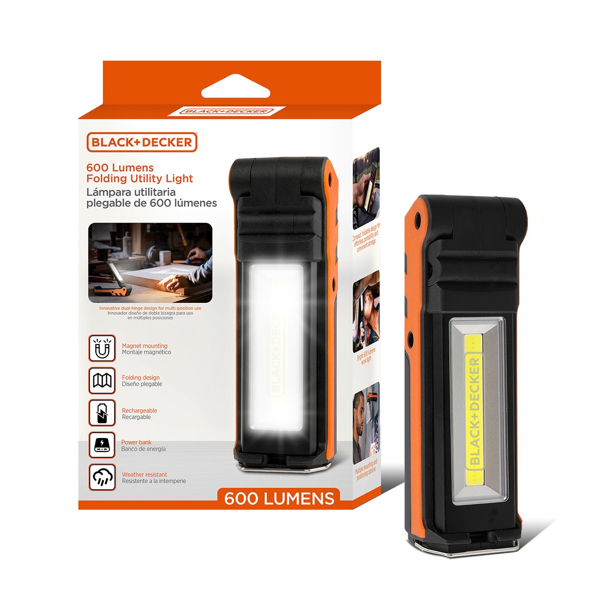 Luz Plegable Multiusos de 600 Lúmenes con Función de Banco de Baterías