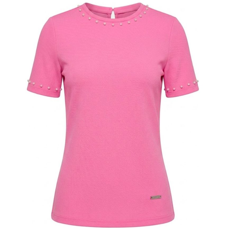 Playera Lisa con Aplicación de Perlas Chaps para Mujer