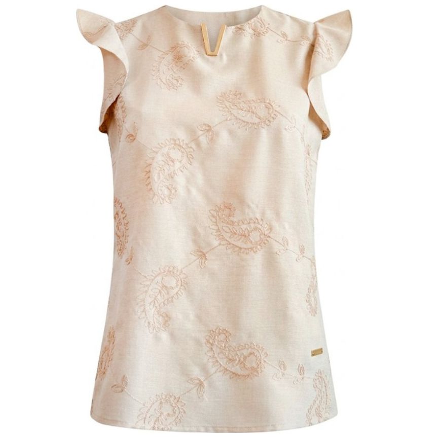 Blusa Bordada Escote Redondo Chaps para Mujer