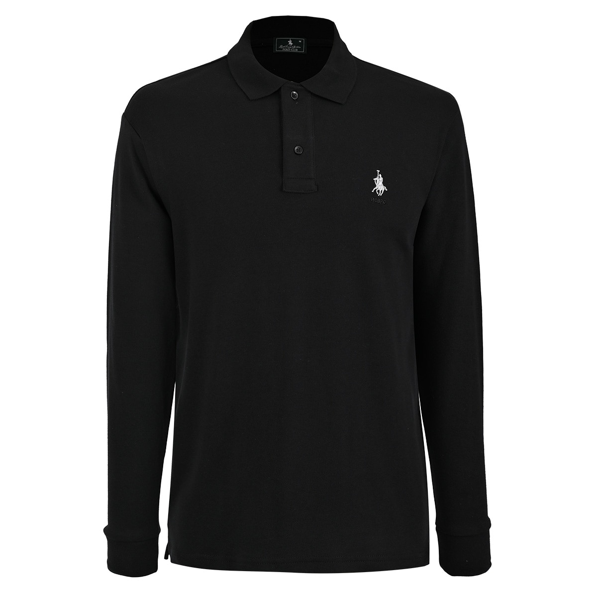 Playera Polo Negra Manga Larga con Diseño Polo Club para Hombre