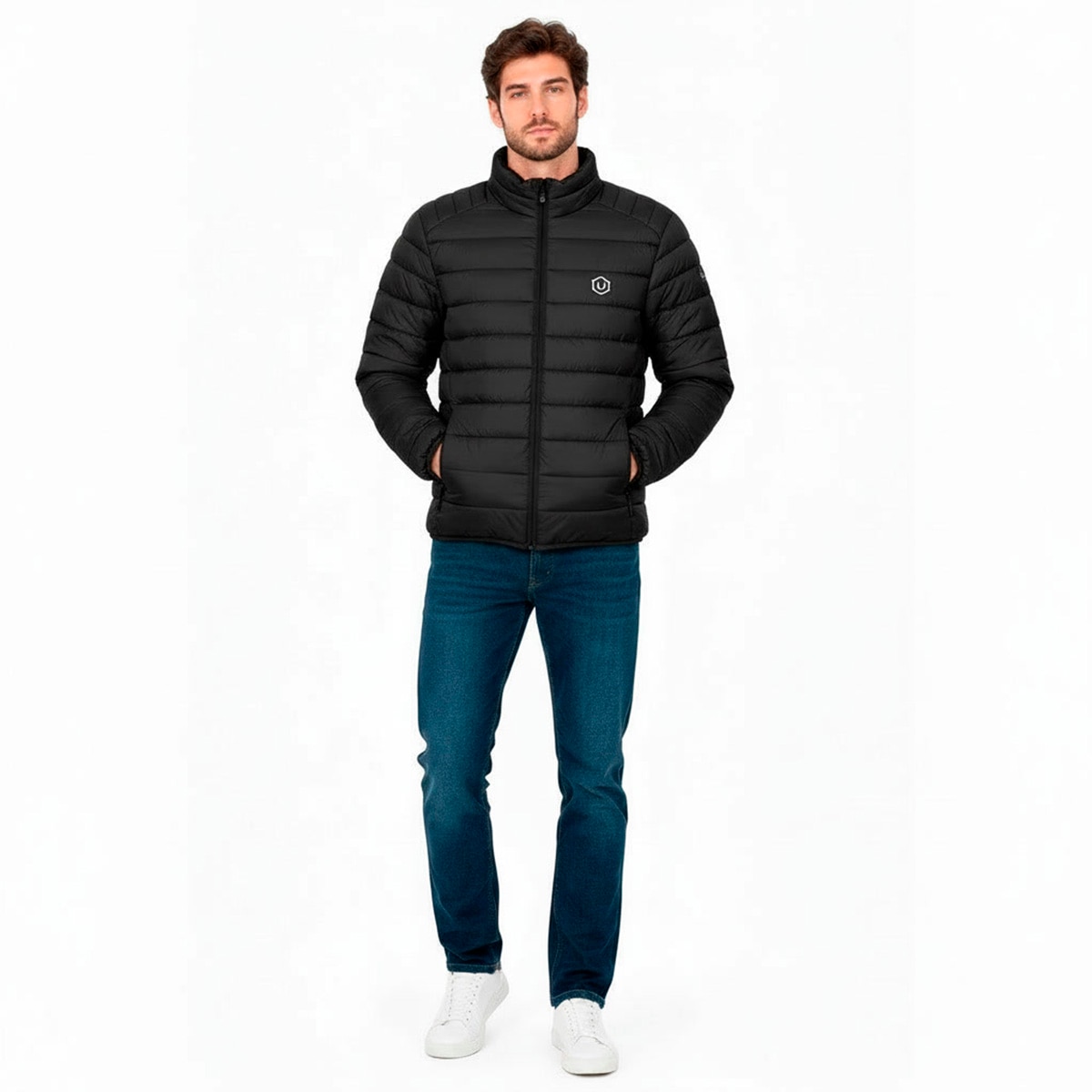 Chamarra Capitonada Doble Vista U Sport Negro para Hombre
