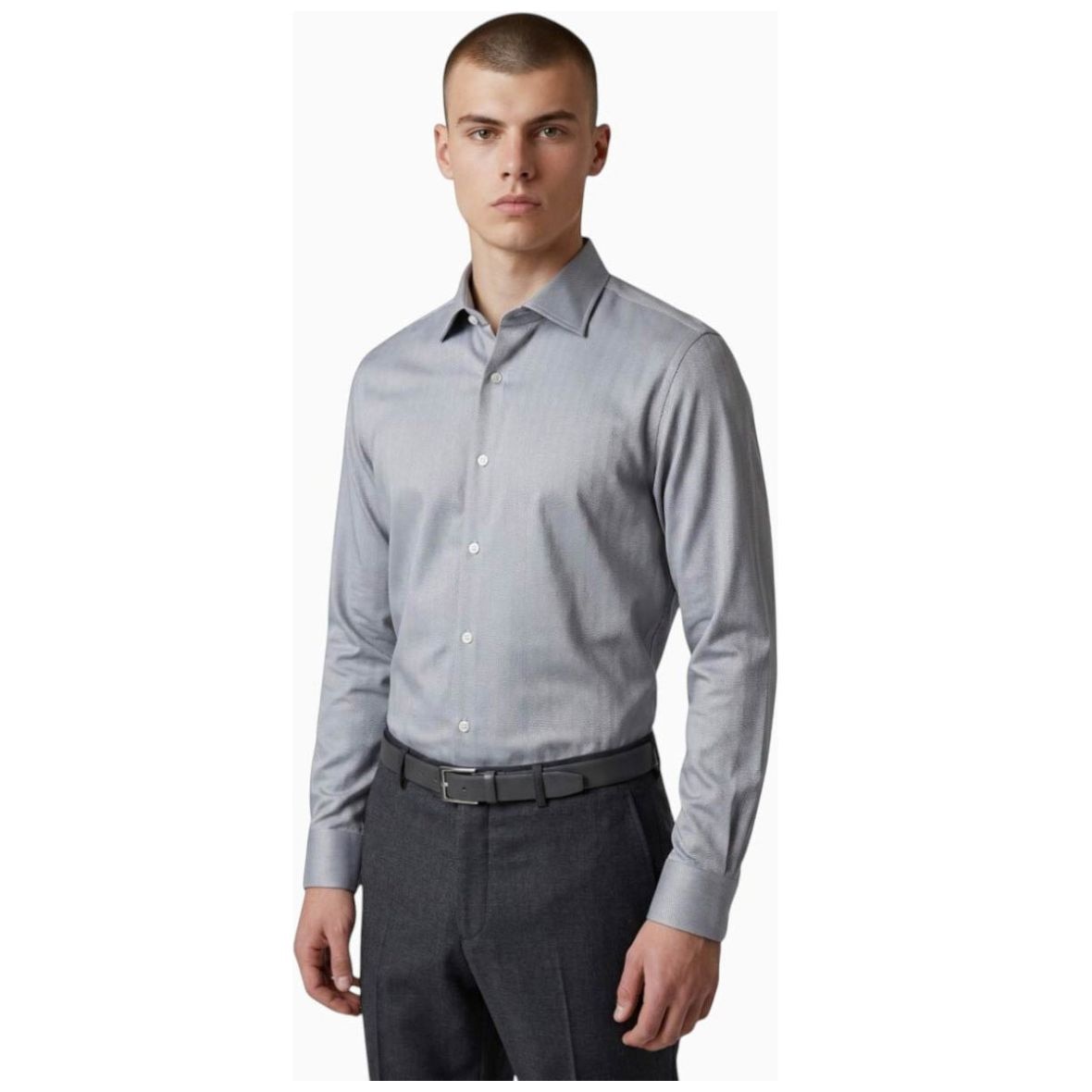 Camisa de Vestir Gris Kenneth Cole New York Manga Larga para Hombre