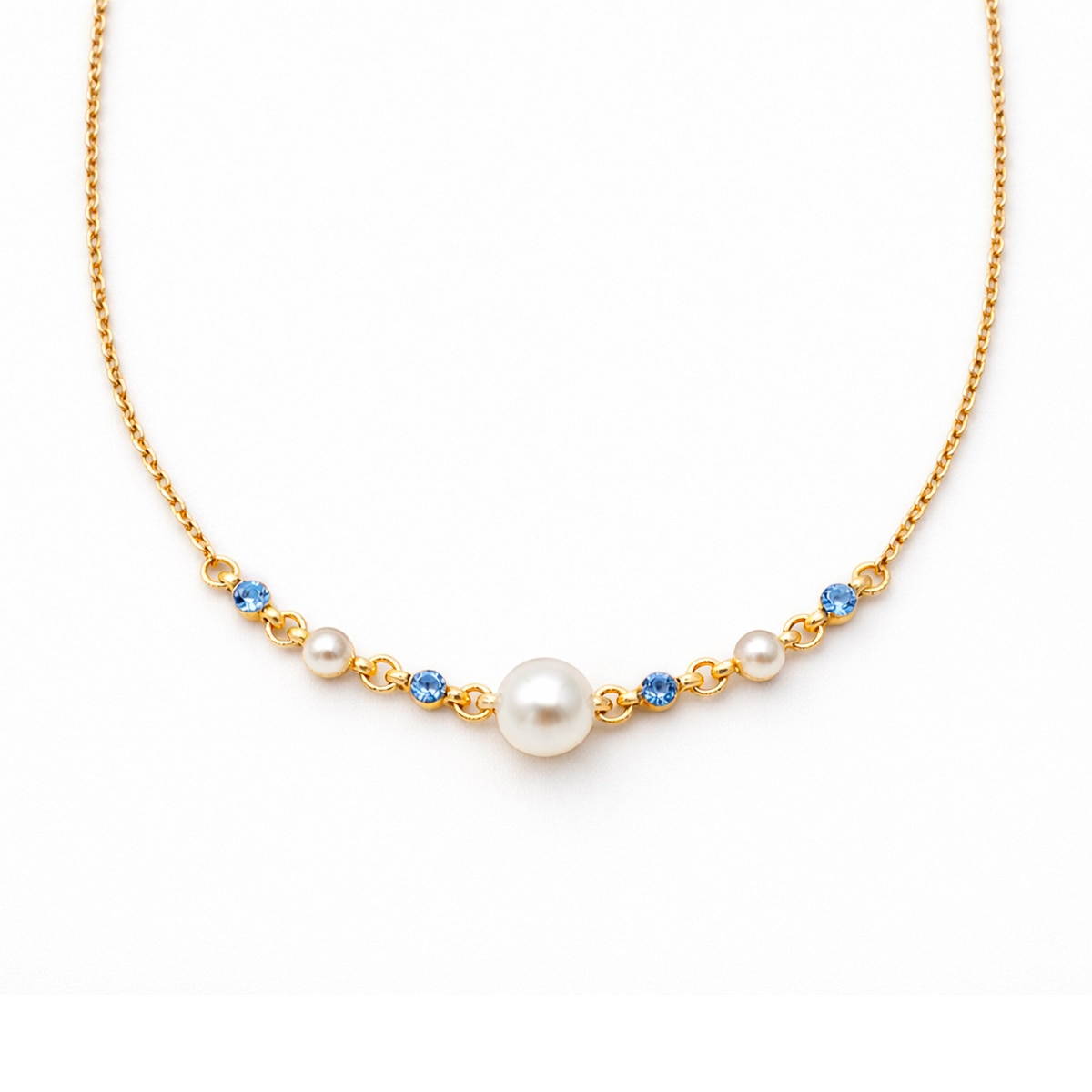 Collar Dorado con Perla Y Cristales Color Sapphire Carre