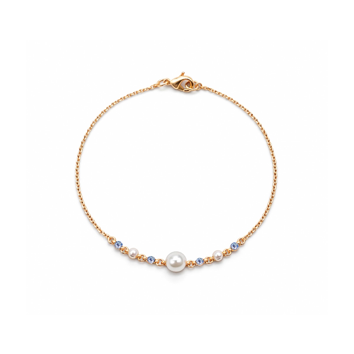 Pulsera Dorada con Perla Y Cristales Color Light Sapphire Carre
