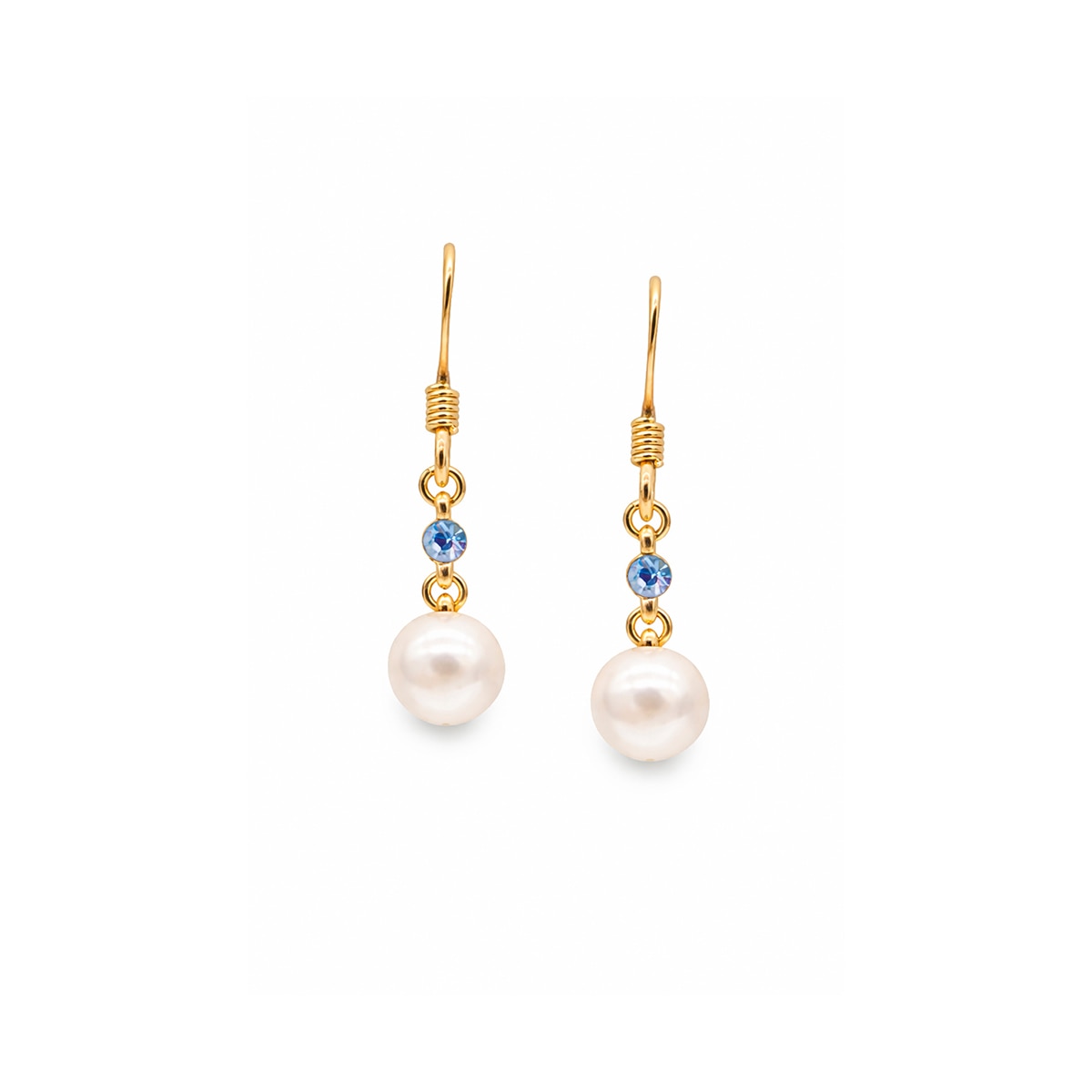 Aretes Dorados con Perla Y Cristales Light Sapphire Carre