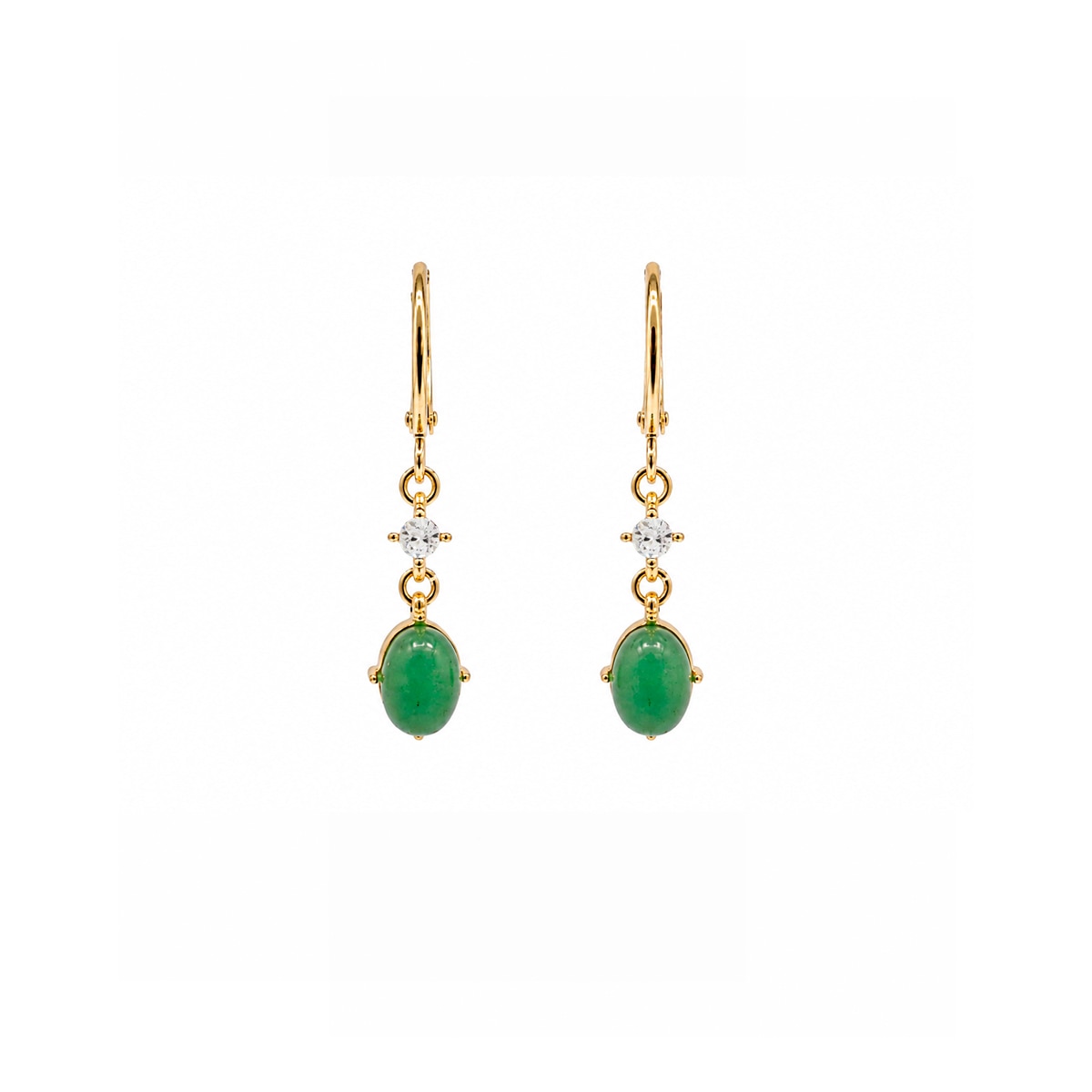 Aretes en Acabado Dorado con Piedra Natural Aventurine Y Cristal Emanuel Ungaro