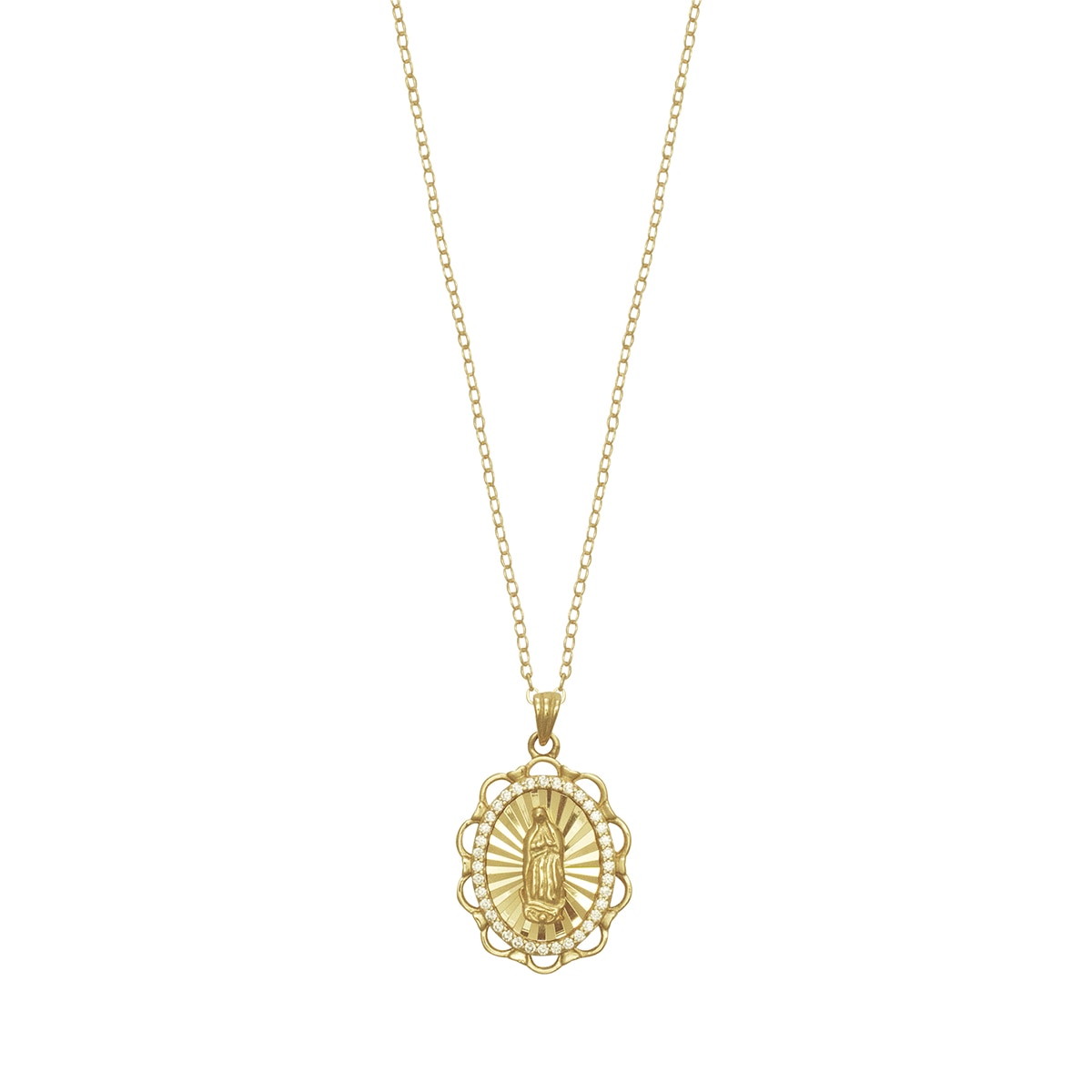 Medalla de la Virgen en Plata .925 con Cubic Cz Acabado Dorado Joyeria Religiosa