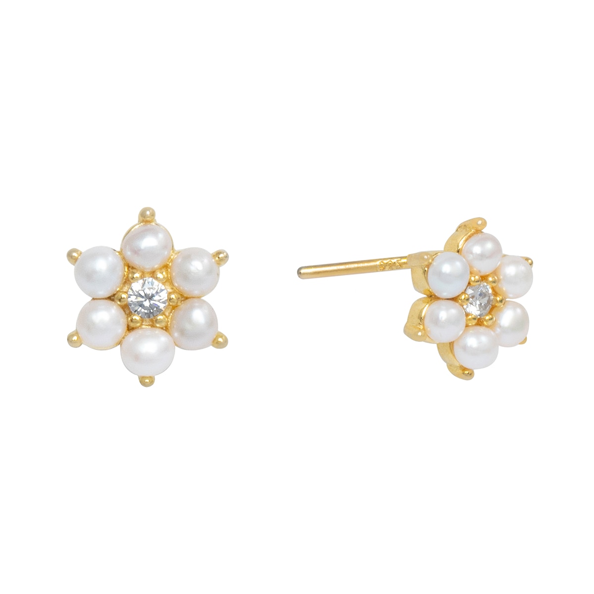 Aretes de Flor con Perlitas en Plata .925 Acabado Dorado Westies