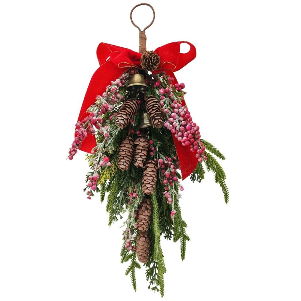 Arreglo de Pared Navidad Vintage Home Pinecone Moño