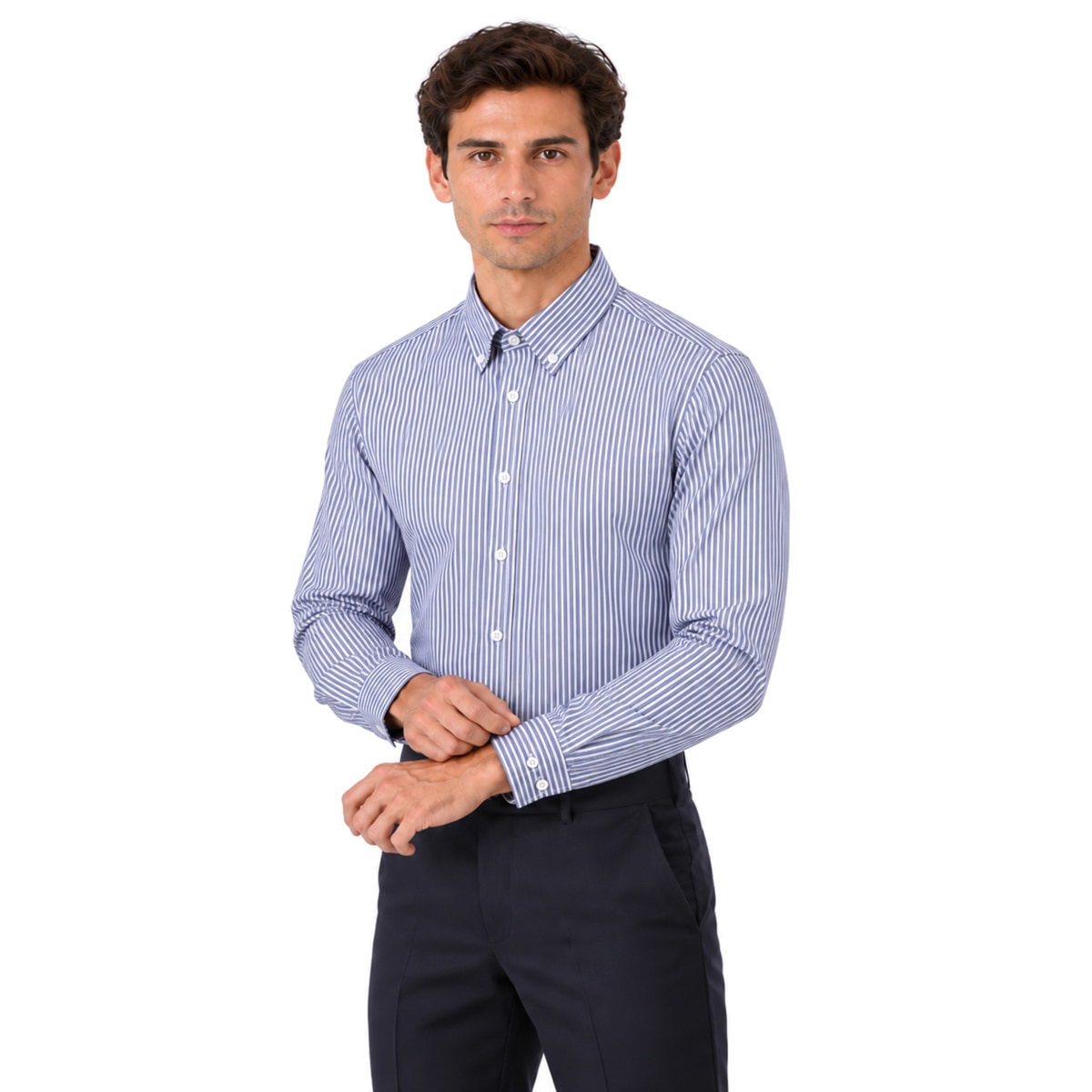 Camisa Azul Marino de Rayas Formens Manga Larga para Hombre