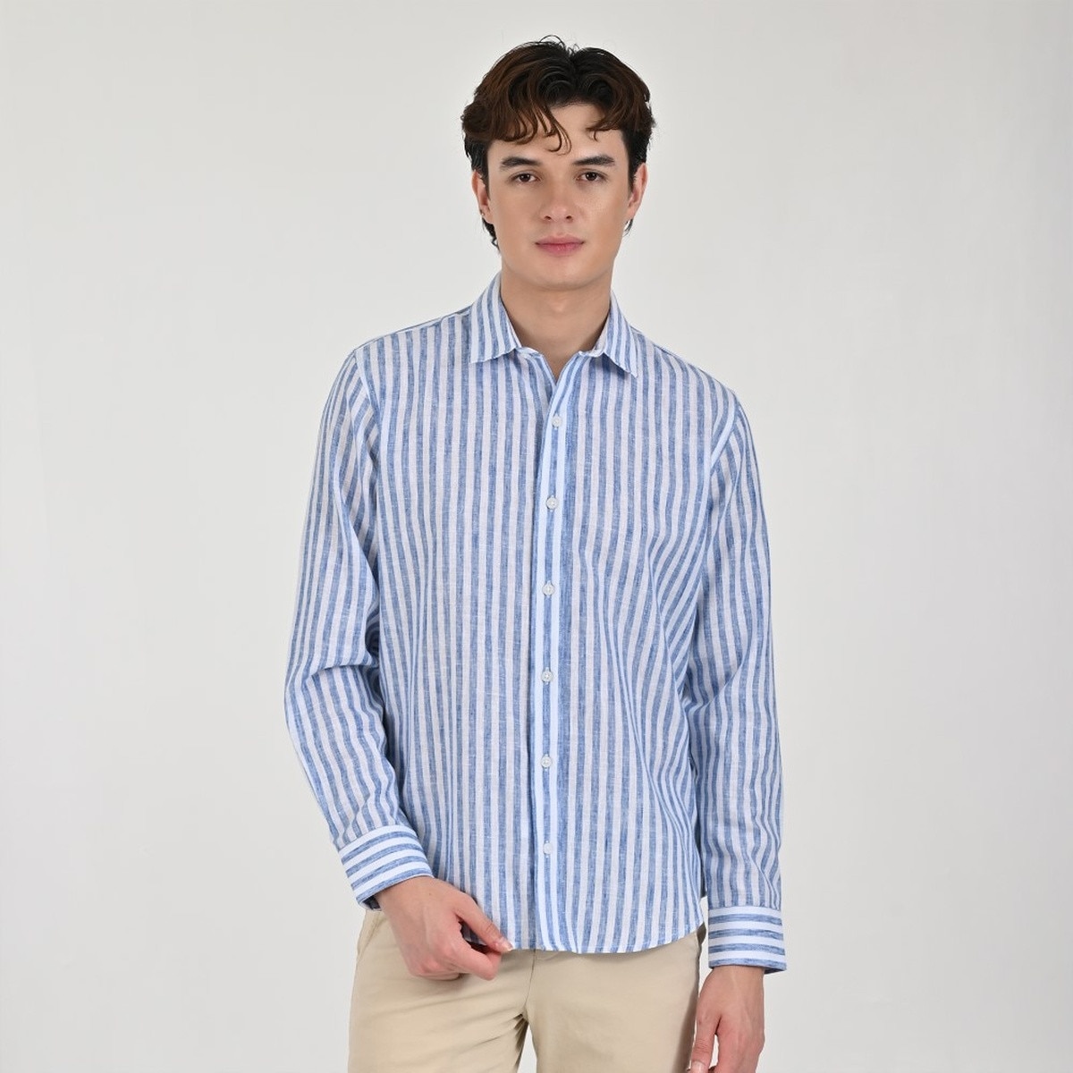 Camisa Manga Larga Supply Rayas Azul para Hombre