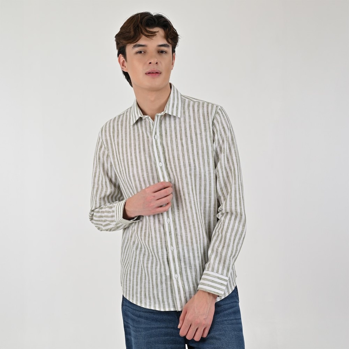 Camisa Manga Larga Supply Rayas Verde para Hombre