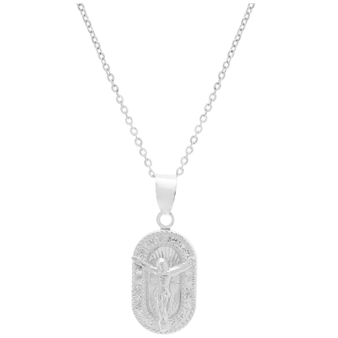 Medalla Elipse con Cristo Y Bisel de Zirconias Mosha