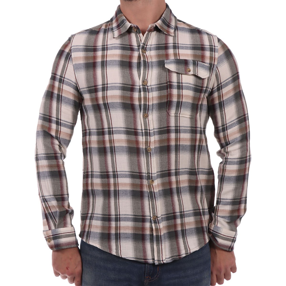 Camisa Cuadros Manga Larga con Bolsillo Bruno Magnani para Hombre