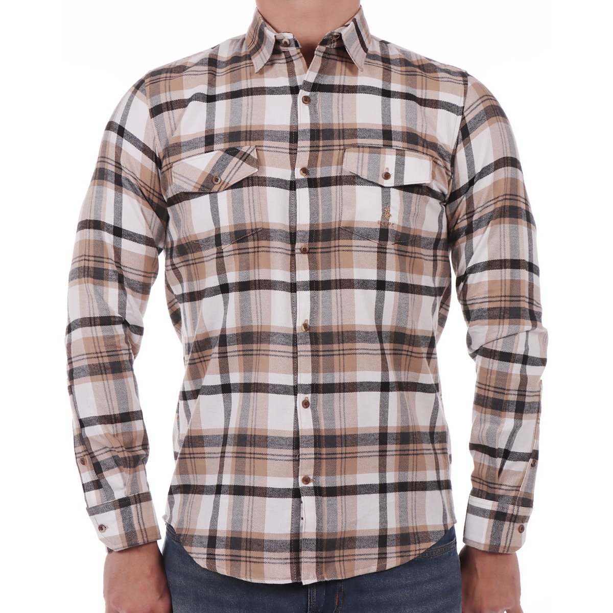 Camisa de Franela a Cuadros Bolsillos Logo Polo Club para Hombre