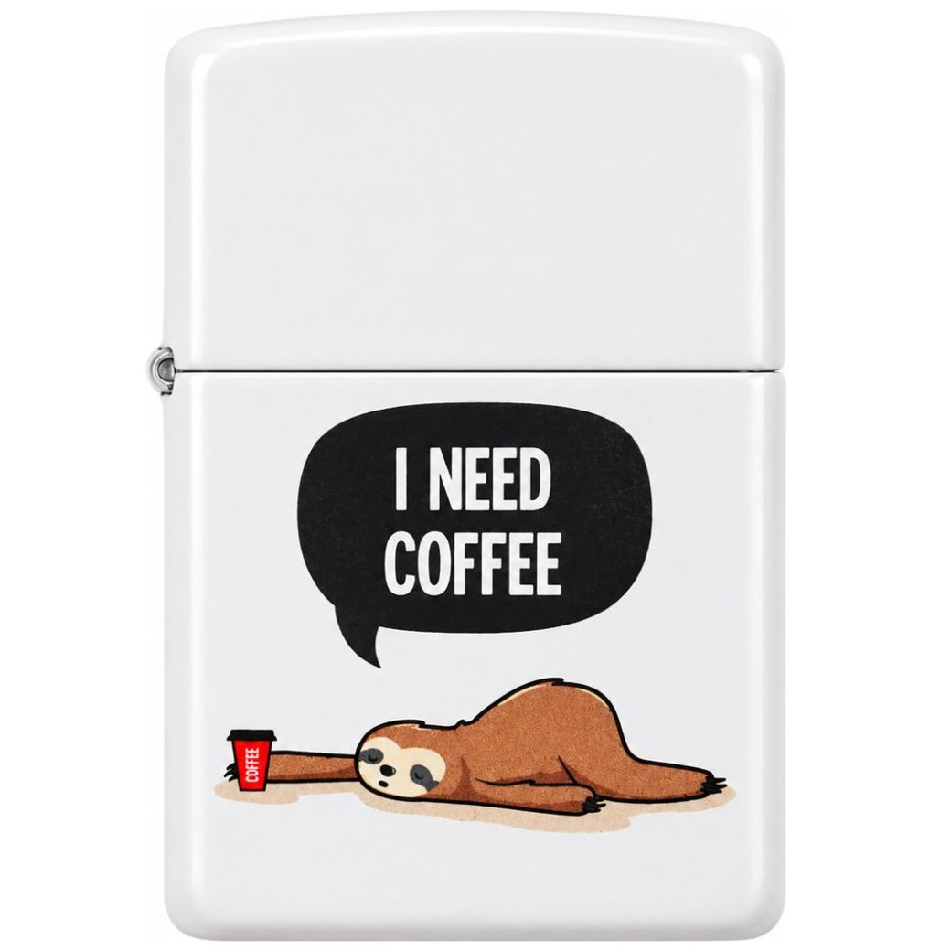 Encendedor Blanco Mate con Diseño de Perezoso Zippo para Hombre