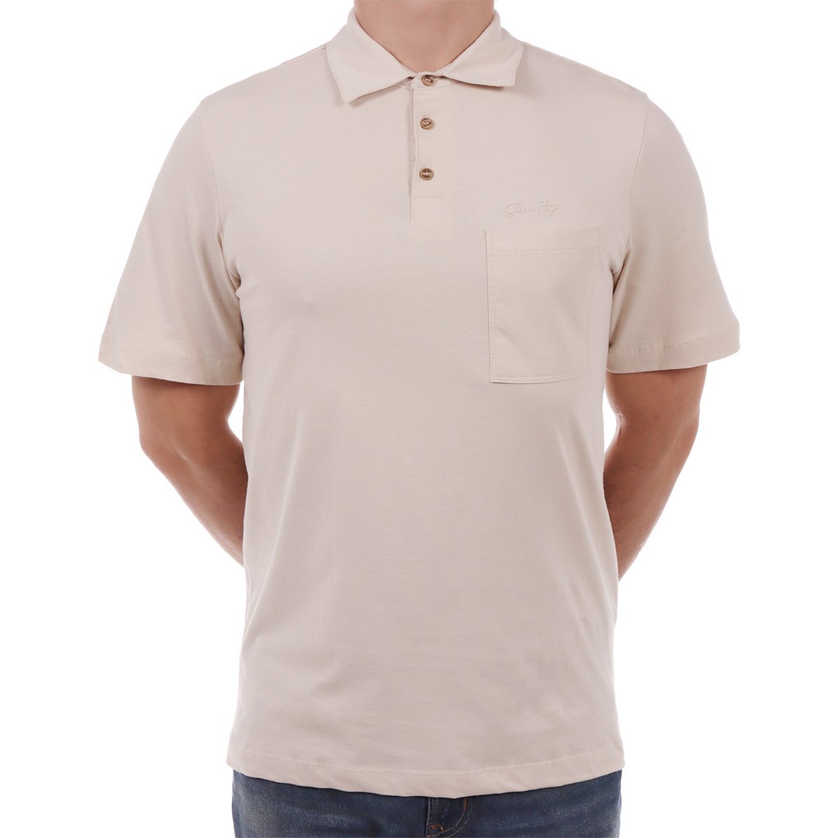Playera Polo Manga Corta con Bolsillo Silver Plate Hombre