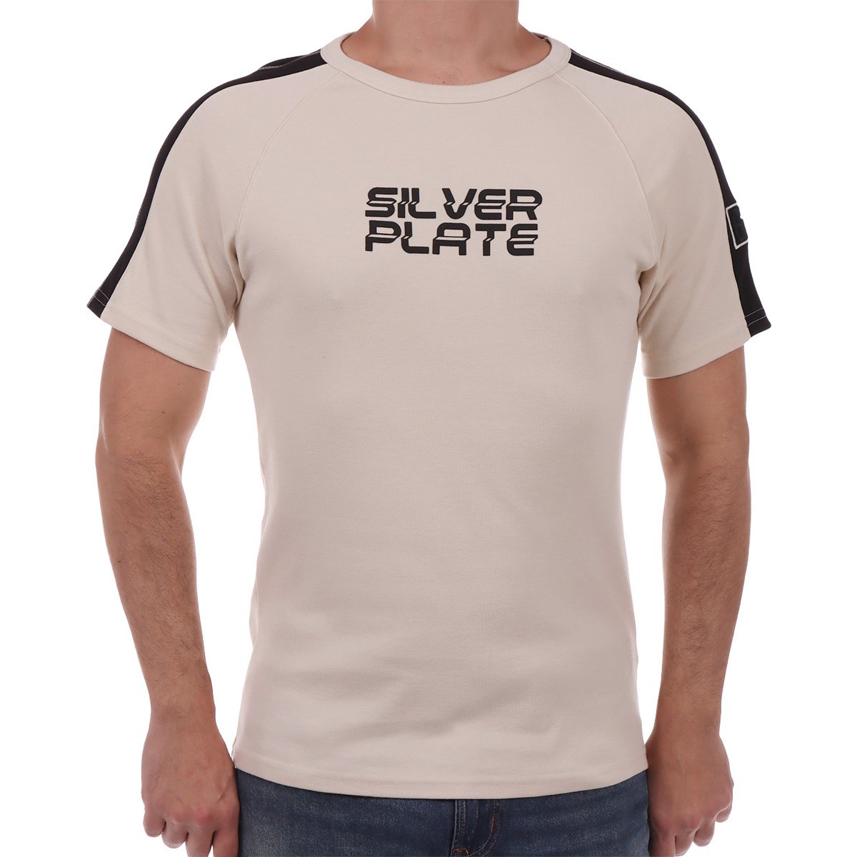 Playera Bicolor Logo Frontal Silver Plate para Hombre