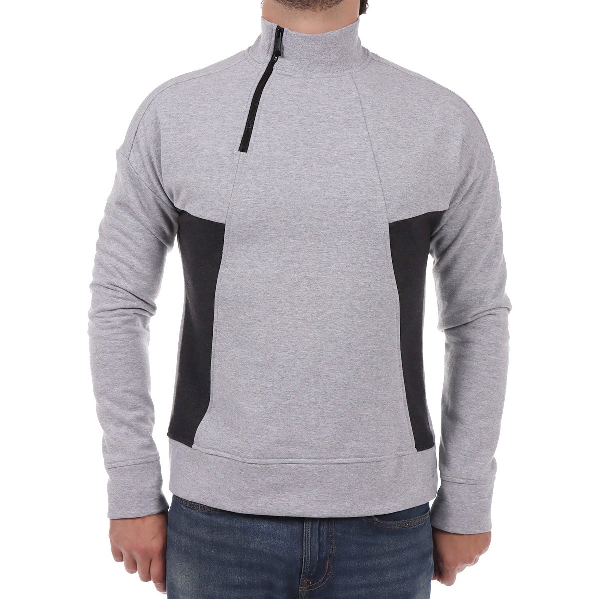 Sudadera Bicolor Cuello Alto con Cierre Silver Plate Hombre