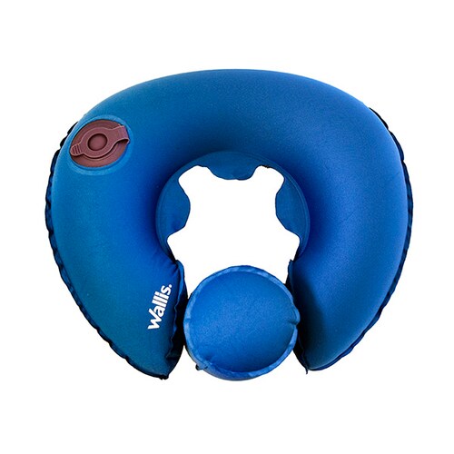 Almohadilla inflable para cuello, con descansa barbilla, azul