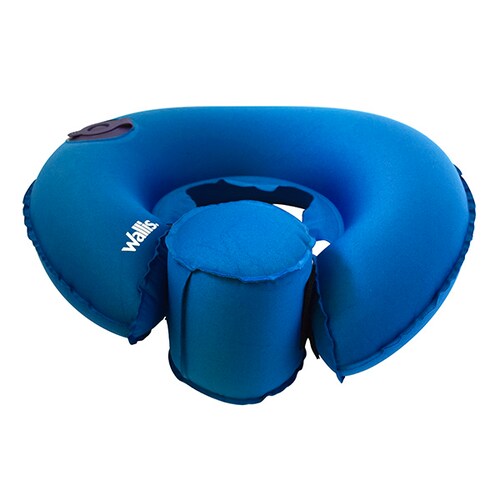 Almohadilla inflable para cuello, con descansa barbilla, azul
