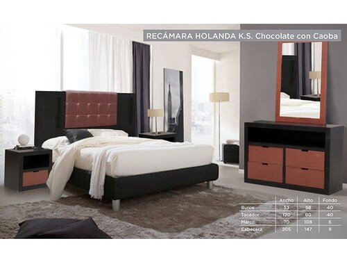Recamara Modelo Holanda King Size - Chocolate con Caoba - Kessa.