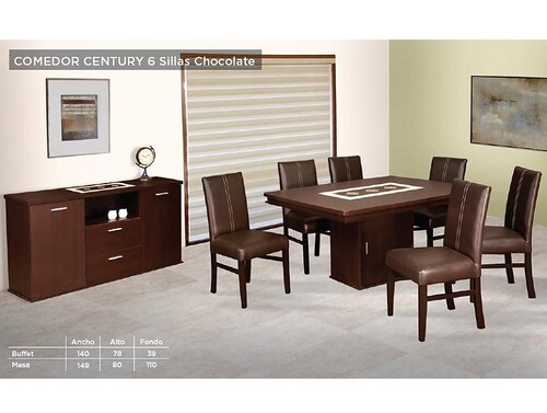 Comedor Modelo Century 6 sillas - Chocolate - Kessa
