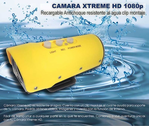 CAMARA XTREME HD 1080p Recargable Antichoque resistente al agua clip montaje