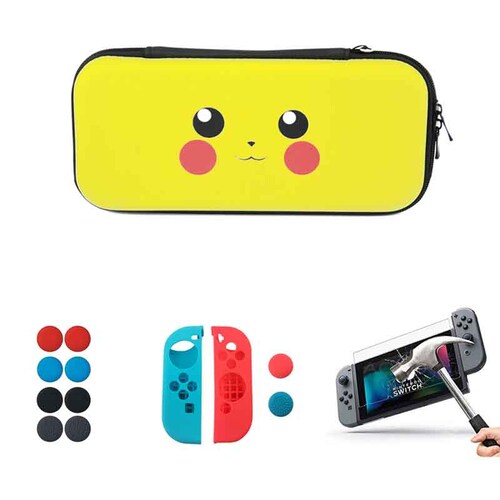 Nintendo Switch Estuche + Funda + Mica + Grips (Pikachu)