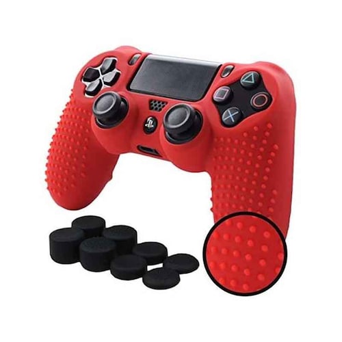 Ps4 Funda Texturizada Silicona + Grips Pro (Rojo)