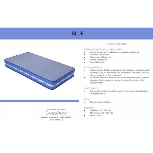 Colchon Blue Matrimonial Azul - Kessa.