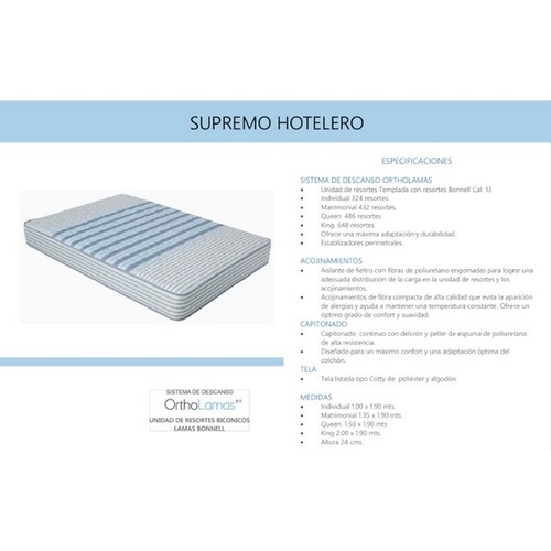 Colchon Supremo Hotelero Queen Size Azul - Kessa.
