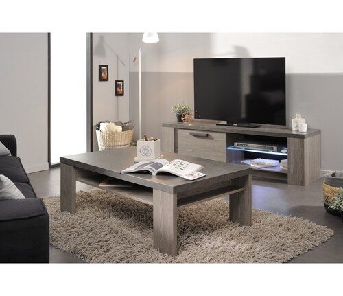 Mesa De Centro Modelo Alaska Pino Cenizo Gris Y Gris Cemento Obscuro - Kessa