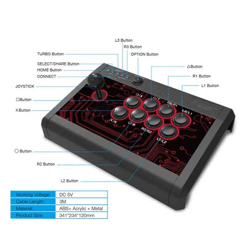 PS3 / PS4 / Xbox One / S / X Palanca Arcade Fight Stick