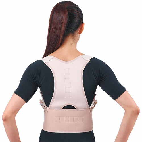 Chaleco Corrector Postura Faja Lumbar Unisex Ajustable Beige