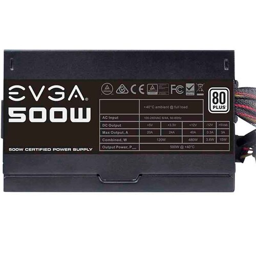 Fuente de Poder PC 500W Gamer EVGA 80 Plus White 100-W1-0500-KR 