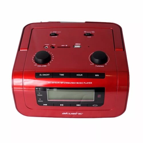 Radiograbadora Akustik AK-3916URIR Rojo Puerto USB micro SD