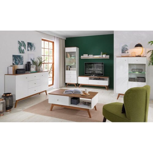 Comoda Hocker Blanco Y Nogal - Kessa