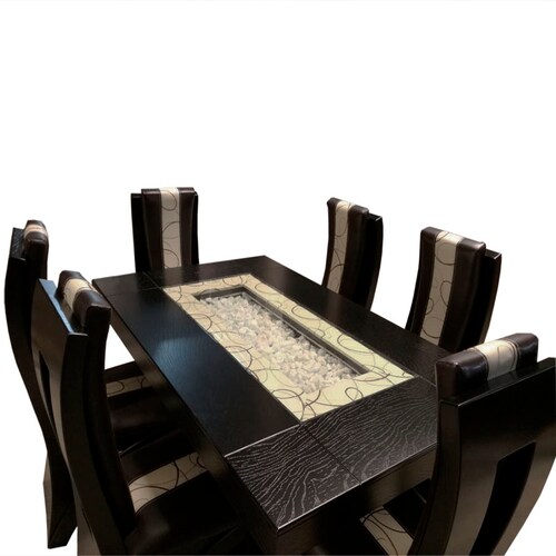 Comedor Moscu 6 sillas y mesa con Luz led y despensera en base Maderian//ENTREGA A CDMX Y ZONA METROPOLITANA.