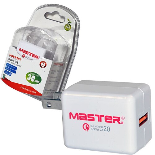 Cargador de Carga Rápida para Teléfono Celular Smartphones y Dispositivos Móviles Carga un 75 por Ciento más rápido que uno convencional 3300 mAH en tan solo 30 Minutos / Master / MP-QUALCHARGE