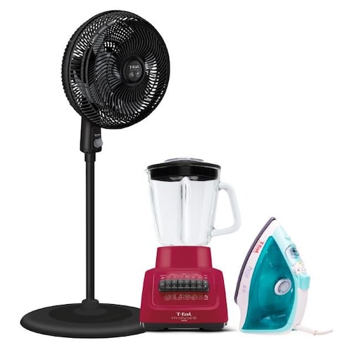 Set Hogar T-Fal PAQLN8020F15V31 Ventilador 16" + Licuadora + Plancha