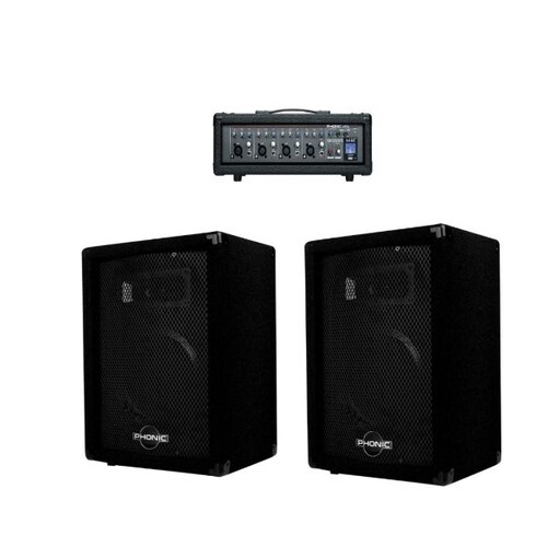 Kit Audio Phonic POWERPACK415 Mezclador Amplificado/2 Bafles 10"/Microfono y cables