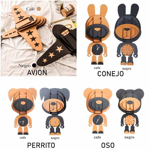 Reloj de pared 3d minimalista diy adherible gigante armable madera mdf natural varios modelos