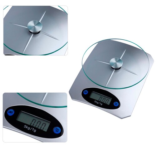 BÃ¡scula Digital De Cocina Alta PrecisiÃ³n Cristal Templado Silver