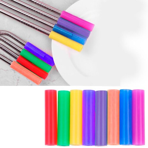 Set 8 Popotes Acero Inoxidable Con Silicona 2 Limpiadores