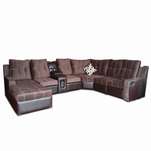 Sala Modular Toronto 3 reclinables y audio c/2 bocinas Tela suave Elefante Moka y Flother Chocolate MADERIAN// ENTREGA A CDMX Y ZONA METROPOLITANA.