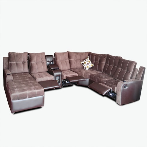Sala Modular Toronto 3 reclinables y audio c/2 bocinas Tela suave Elefante Moka y Flother Chocolate MADERIAN// ENTREGA A CDMX Y ZONA METROPOLITANA.
