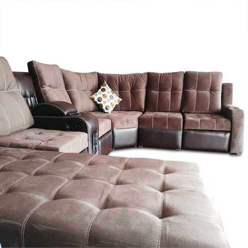 Sala Modular Toronto 3 reclinables y audio c/2 bocinas Tela suave Elefante Moka y Flother Chocolate MADERIAN// ENTREGA A CDMX Y ZONA METROPOLITANA.