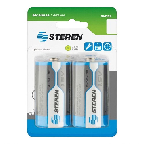 Paquete De 2 Pilas Alcalinas Tipo D 1.5 Vcc Steren