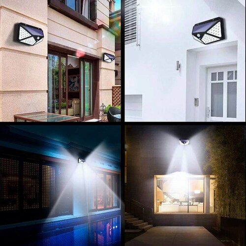 Lámpara Solar Con 100 Leds Sensor De Movimiento Impermeable